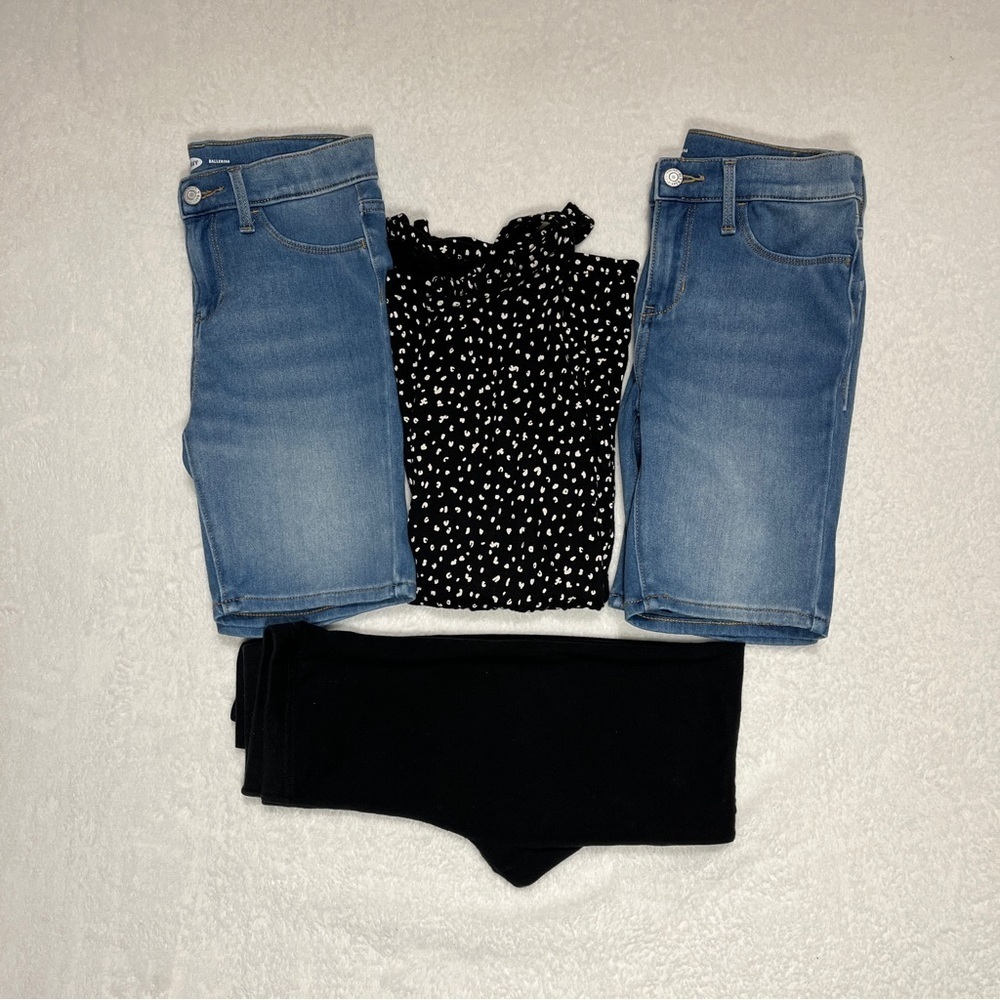 OLD NAVY Girls Size 14 Bundle – Romper, 2 Denim Bermuda Shorts & Black Leggings